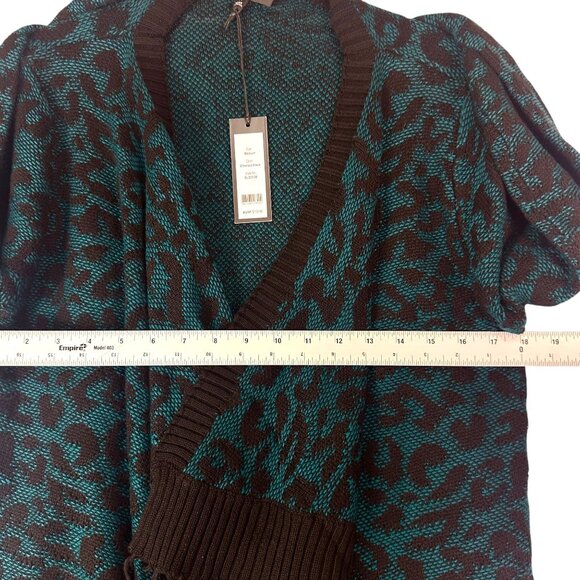 Romeo & Juliet Couture Emerald Black Cheetah Knit Swing Cardigan M Fringed NWT - Picture 11 of 13